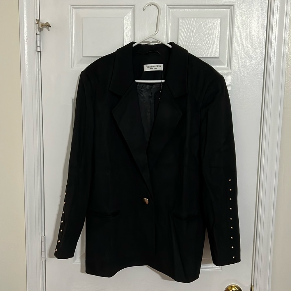 Vivienne Hu | Studs Embellished Suede Jacket | Black Size 8